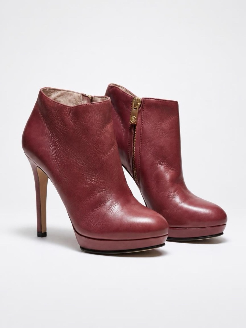 Vince Camuto Burgundy Leather Platform Stiletto Ankle Boots Size 6.5M
